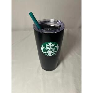 Starbucks Black Stainless Steel Tumbler with Lid & Teal Straw – 16oz Insulated